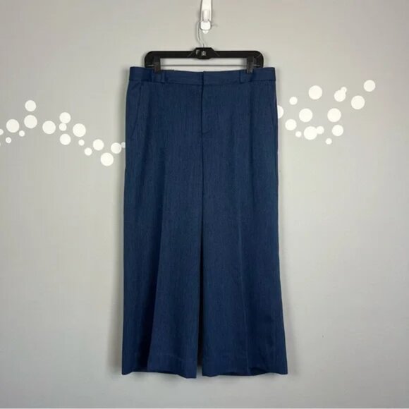 NWT Banana Republic Blake Crop Pants Size 14 Blue Herringbone Wide Leg - Picture 1 of 8